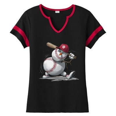 Swinging A Bat Snow Baseball Player Christmas Snow Xmas Gift Ladies Halftime Notch Neck Tee