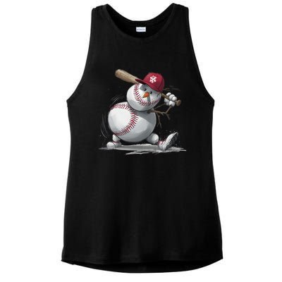 Swinging A Bat Snow Baseball Player Christmas Snow Xmas Gift Ladies PosiCharge Tri-Blend Wicking Tank