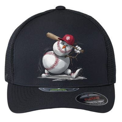 Swinging A Bat Snow Baseball Player Christmas Snow Xmas Gift Flexfit Unipanel Trucker Cap