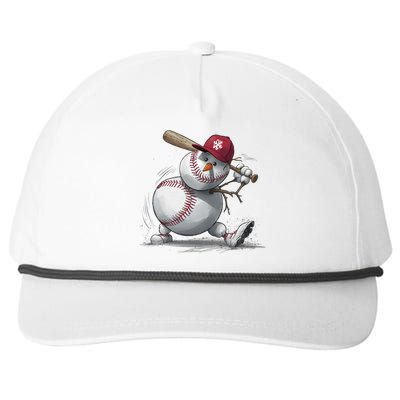 Swinging A Bat Snow Baseball Player Christmas Snow Xmas Gift Snapback Five-Panel Rope Hat