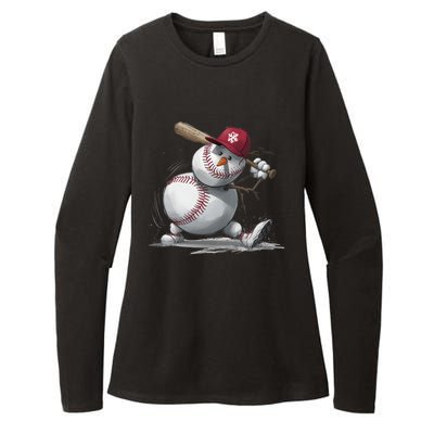 Swinging A Bat Snow Baseball Player Christmas Snow Xmas Gift Womens CVC Long Sleeve Shirt