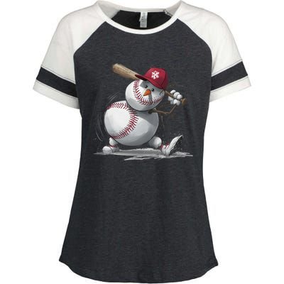 Swinging A Bat Snow Baseball Player Christmas Snow Xmas Gift Enza Ladies Jersey Colorblock Tee