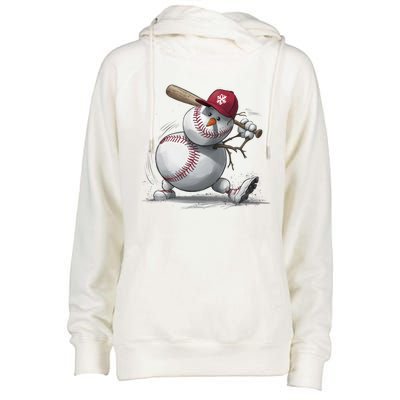 Swinging A Bat Snow Baseball Player Christmas Snow Xmas Gift Womens Funnel Neck Pullover Hood