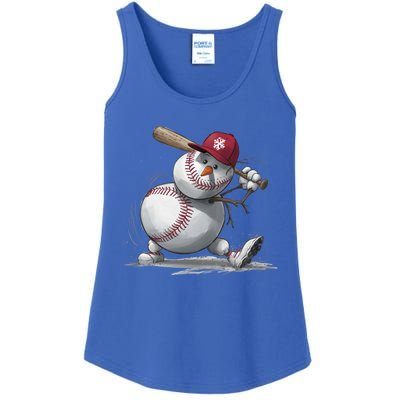 Swinging A Bat Snow Baseball Player Christmas Snow Xmas Gift Ladies Essential Tank