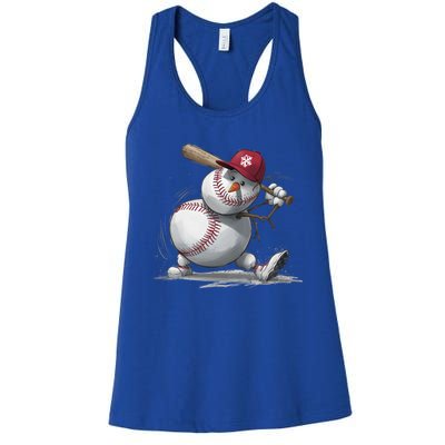 Swinging A Bat Snow Baseball Player Christmas Snow Xmas Gift Women's Racerback Tank