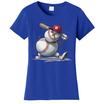 Swinging A Bat Snow Baseball Player Christmas Snow Xmas Gift Women's T-Shirt