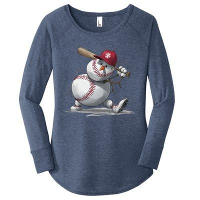 Swinging A Bat Snow Baseball Player Christmas Snow Xmas Gift Women's Perfect Tri Tunic Long Sleeve Shirt