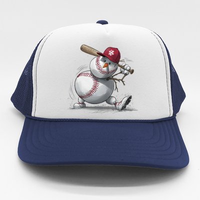 Swinging A Bat Snow Baseball Player Christmas Snow Xmas Gift Trucker Hat