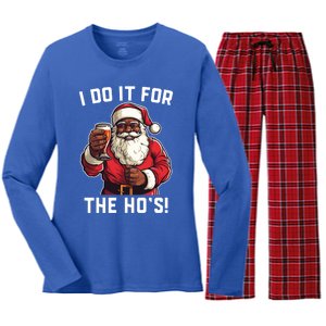 Santa And Beerfunny Christmas Xmas I Do It For The HoS Gift Women's Long Sleeve Flannel Pajama Set 