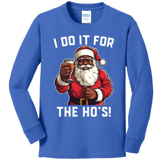 Santa And Beerfunny Christmas Xmas I Do It For The HoS Gift Kids Long Sleeve Shirt