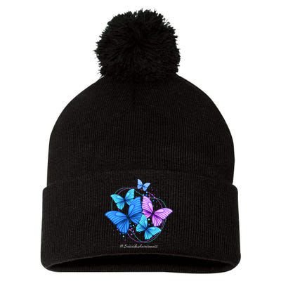 Suicide Awareness Butterfly Pom Pom 12in Knit Beanie