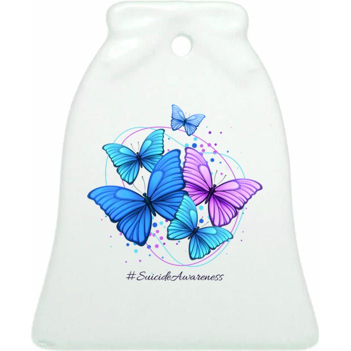 Suicide Awareness Butterfly Ceramic Bell Ornament