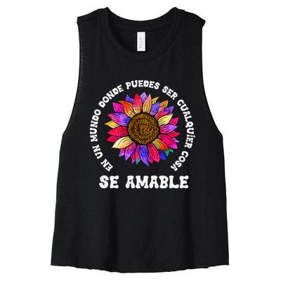 Se Amable Be Kind In Spanish Encouraging Inspiring Sunflower Women's Racerback Cropped Tank