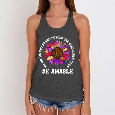 Se Amable Be Kind In Spanish Encouraging Inspiring Sunflower Women's Knotted Racerback Tank