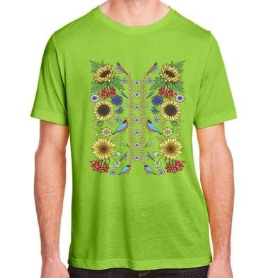 Sunflower And Birds Cute Floral Vintage Ukrainian Vyshyvanka Great Gift Adult ChromaSoft Performance T-Shirt