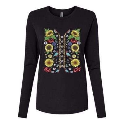 Sunflower And Birds Cute Floral Vintage Ukrainian Vyshyvanka Great Gift Womens Cotton Relaxed Long Sleeve T-Shirt