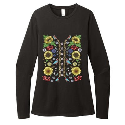 Sunflower And Birds Cute Floral Vintage Ukrainian Vyshyvanka Great Gift Womens CVC Long Sleeve Shirt