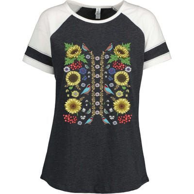 Sunflower And Birds Cute Floral Vintage Ukrainian Vyshyvanka Great Gift Enza Ladies Jersey Colorblock Tee