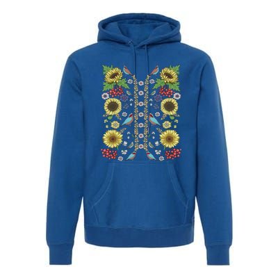 Sunflower And Birds Cute Floral Vintage Ukrainian Vyshyvanka Great Gift Premium Hoodie