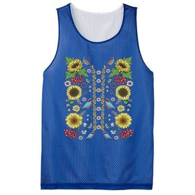 Sunflower And Birds Cute Floral Vintage Ukrainian Vyshyvanka Great Gift Mesh Reversible Basketball Jersey Tank