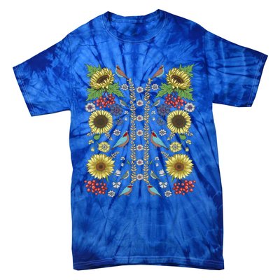 Sunflower And Birds Cute Floral Vintage Ukrainian Vyshyvanka Great Gift Tie-Dye T-Shirt