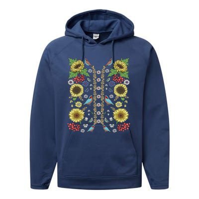 Sunflower And Birds Cute Floral Vintage Ukrainian Vyshyvanka Great Gift Performance Fleece Hoodie