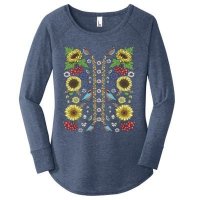 Sunflower And Birds Cute Floral Vintage Ukrainian Vyshyvanka Great Gift Women's Perfect Tri Tunic Long Sleeve Shirt