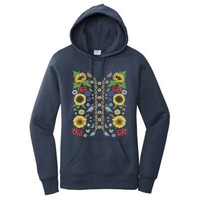 Sunflower And Birds Cute Floral Vintage Ukrainian Vyshyvanka Great Gift Women's Pullover Hoodie