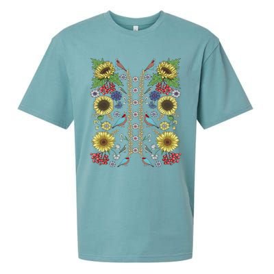 Sunflower And Birds Cute Floral Vintage Ukrainian Vyshyvanka Great Gift Sueded Cloud Jersey T-Shirt