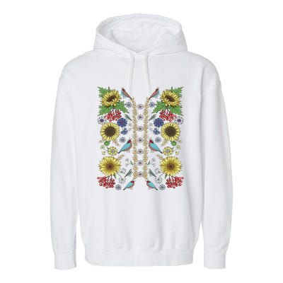 Sunflower And Birds Cute Floral Vintage Ukrainian Vyshyvanka Great Gift Garment-Dyed Fleece Hoodie