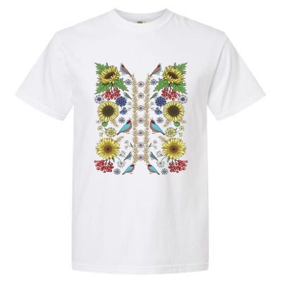 Sunflower And Birds Cute Floral Vintage Ukrainian Vyshyvanka Great Gift Garment-Dyed Heavyweight T-Shirt