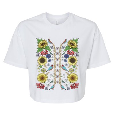 Sunflower And Birds Cute Floral Vintage Ukrainian Vyshyvanka Great Gift Bella+Canvas Jersey Crop Tee