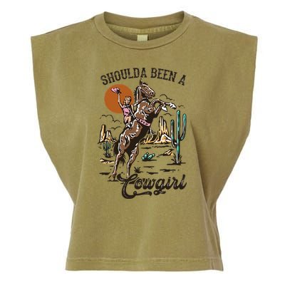 Should A Been A Cowgirl Riding Horse Horsing Western Retro Garment-Dyed Women's Muscle Tee
