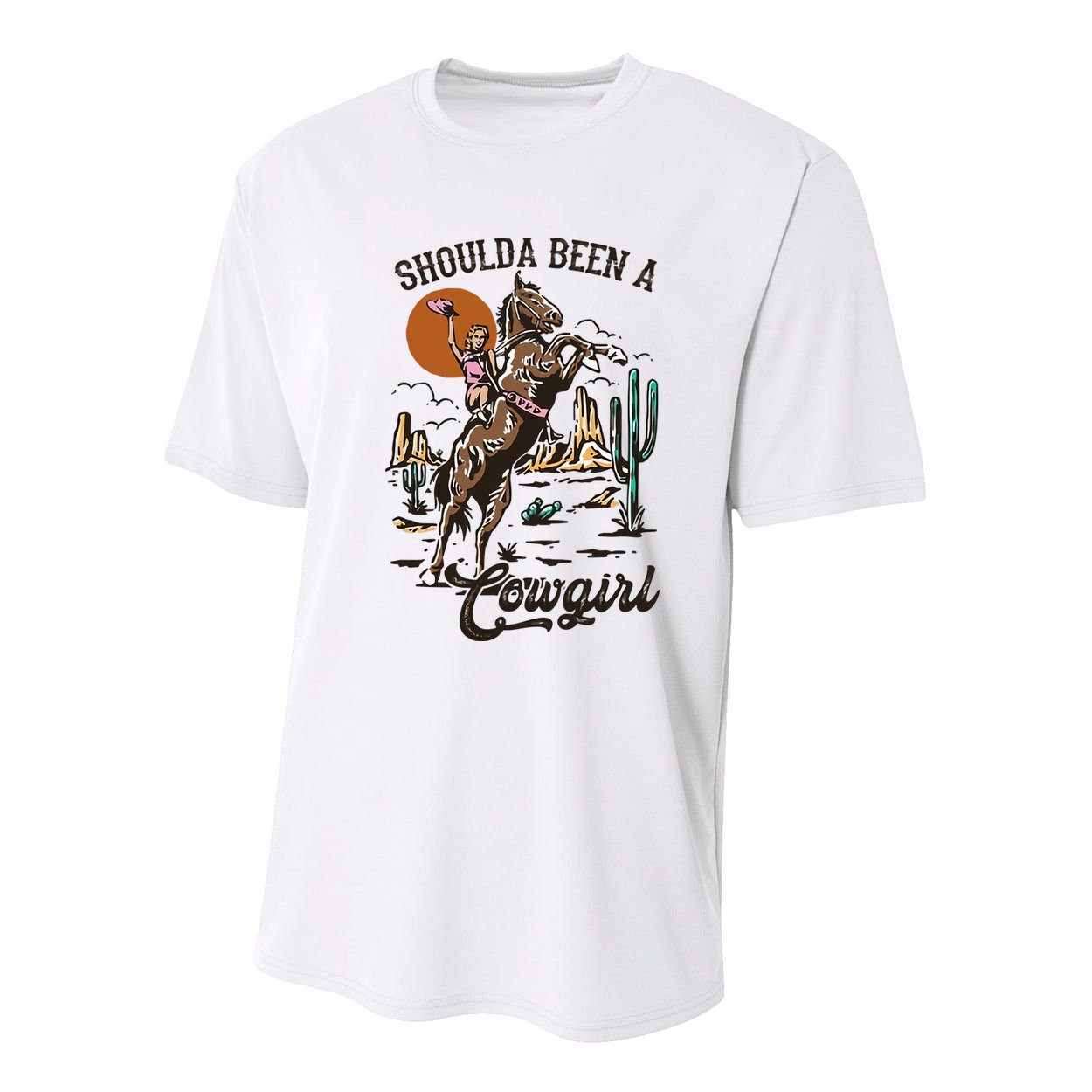 Should A Been A Cowgirl Riding Horse Horsing Western Retro Youth Performance Sprint T-Shirt