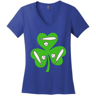 Shamrock American Baseball St Patrick's Day Funny Gift Women's V-Neck T-Shirt