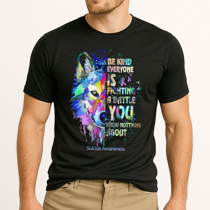 Suicide Awareness Be Kind Everyone Is Fighting A Battle Wolf Cooling Performance Crew T-Shirt