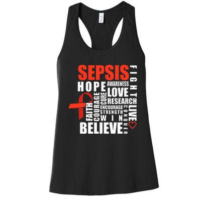 Sepsis Awareness Believe Warrior Survivor Support Women's Racerback Tank