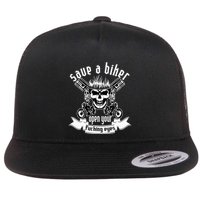 Save A Biker Open Your Fucking Eyes For Motorcycle Lovers Flat Bill Trucker Hat