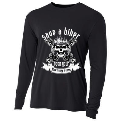 Save A Biker Open Your Fucking Eyes For Motorcycle Lovers Cooling Performance Long Sleeve Crew