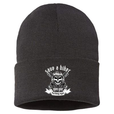 Save A Biker Open Your Fucking Eyes For Motorcycle Lovers Sustainable Knit Beanie