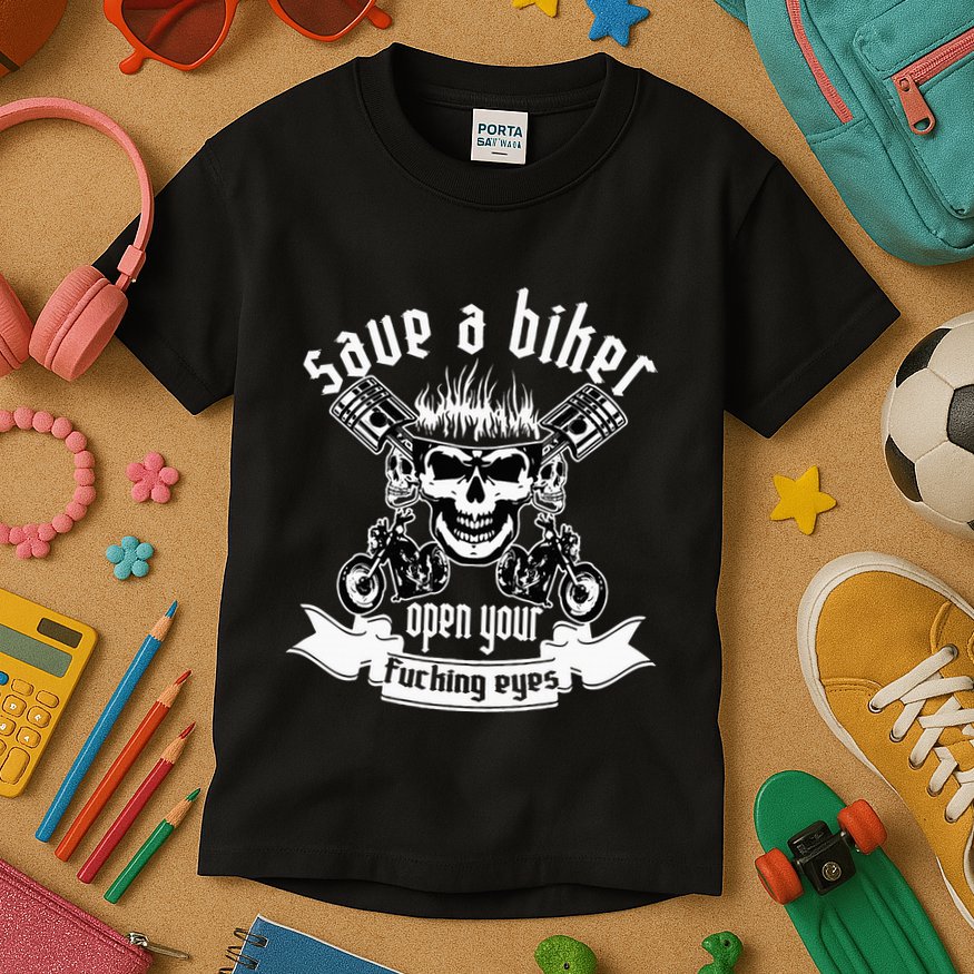 Save A Biker Open Your Fucking Eyes For Motorcycle Lovers Kids T-Shirt