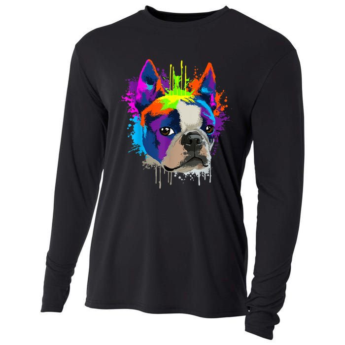 Splash Art Boston Terrier Dog Owner Gift Idea Dog Cooling Performance Long Sleeve Crew