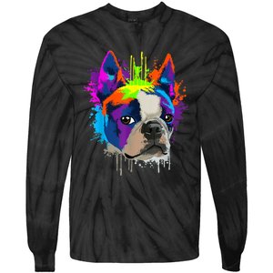 Splash Art Boston Terrier Dog Owner Gift Idea Dog Tie-Dye Long Sleeve Shirt