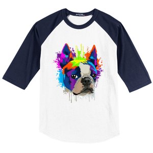 Splash Art Boston Terrier Dog Owner Gift Idea Dog Baseball Sleeve Shirt