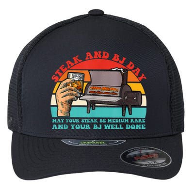 Steak And Bj Day Funny Retro Flexfit Unipanel Trucker Cap