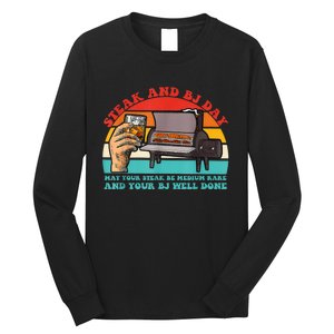 Steak And Bj Day Funny Retro Long Sleeve Shirt