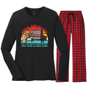 Steak And Bj Day Funny Retro Women's Long Sleeve Flannel Pajama Set 