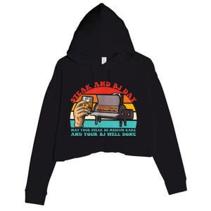 Steak And Bj Day Funny Retro Crop Fleece Hoodie