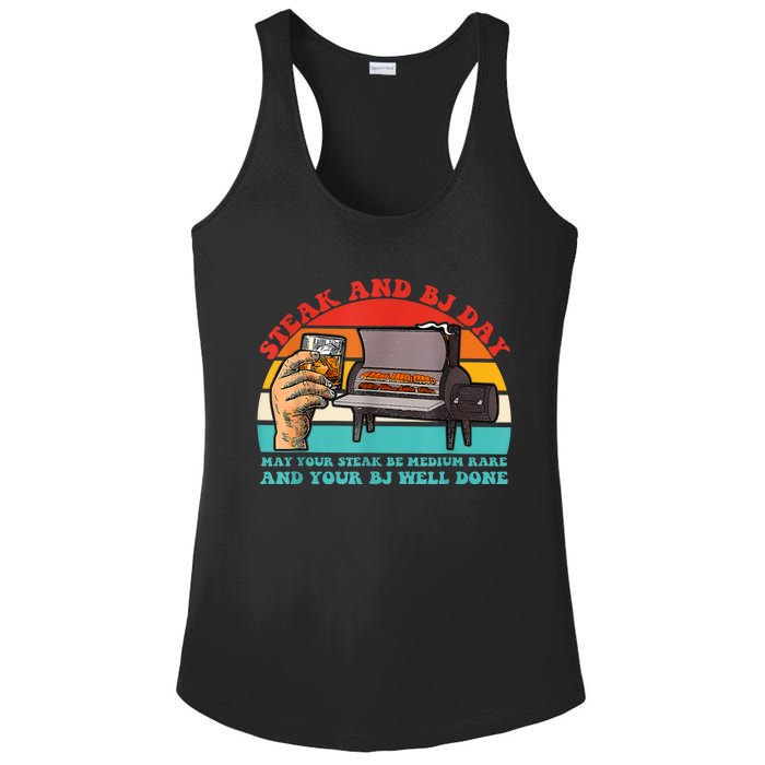 Steak And Bj Day Funny Retro Ladies PosiCharge Competitor Racerback Tank