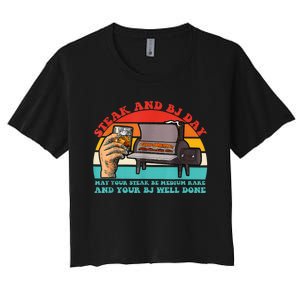 Steak And Bj Day Funny Retro Women's Crop Top Tee